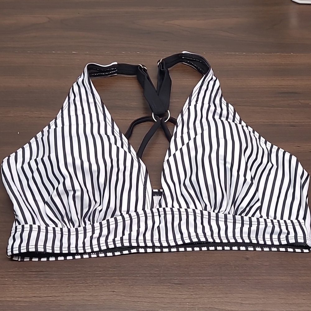 Unbranded Size M Black and White Striped Racerback Triangle Bikini Top
